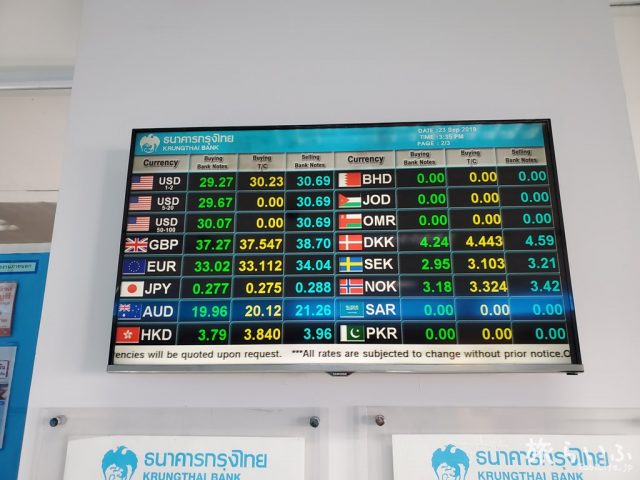 ドンムアン空港外のクルン・タイ銀行 両替レート
